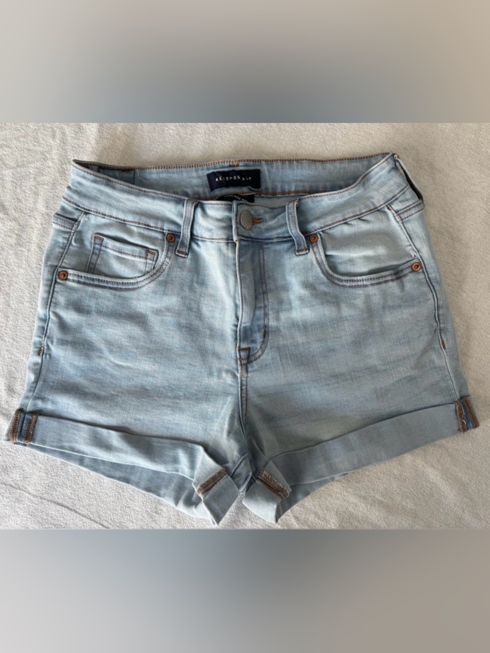 Aeropostale Light Blue High Rise Midi Cuffed Denim Shorts
